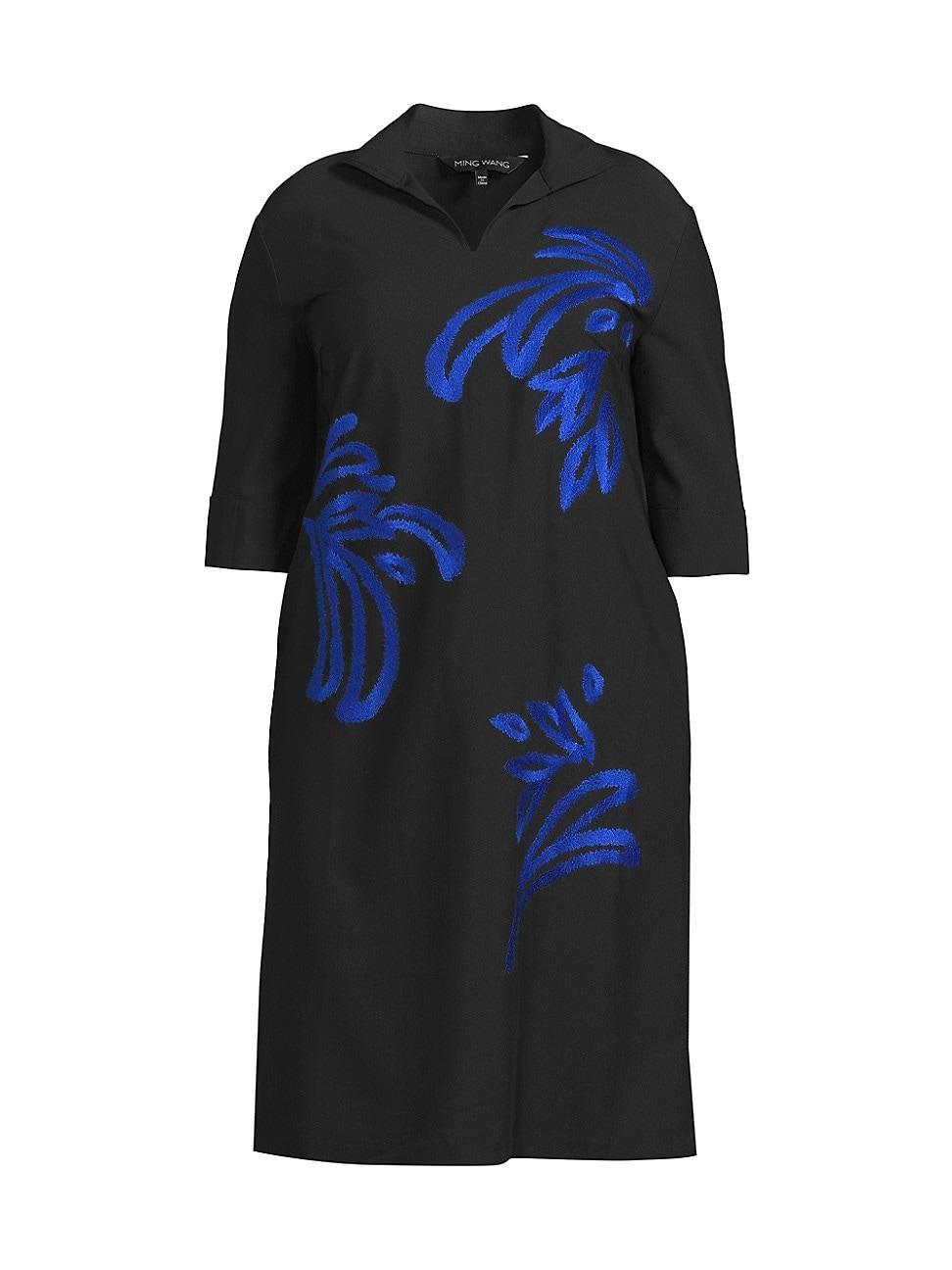 Embroidered Twill Shift Dress Product Image