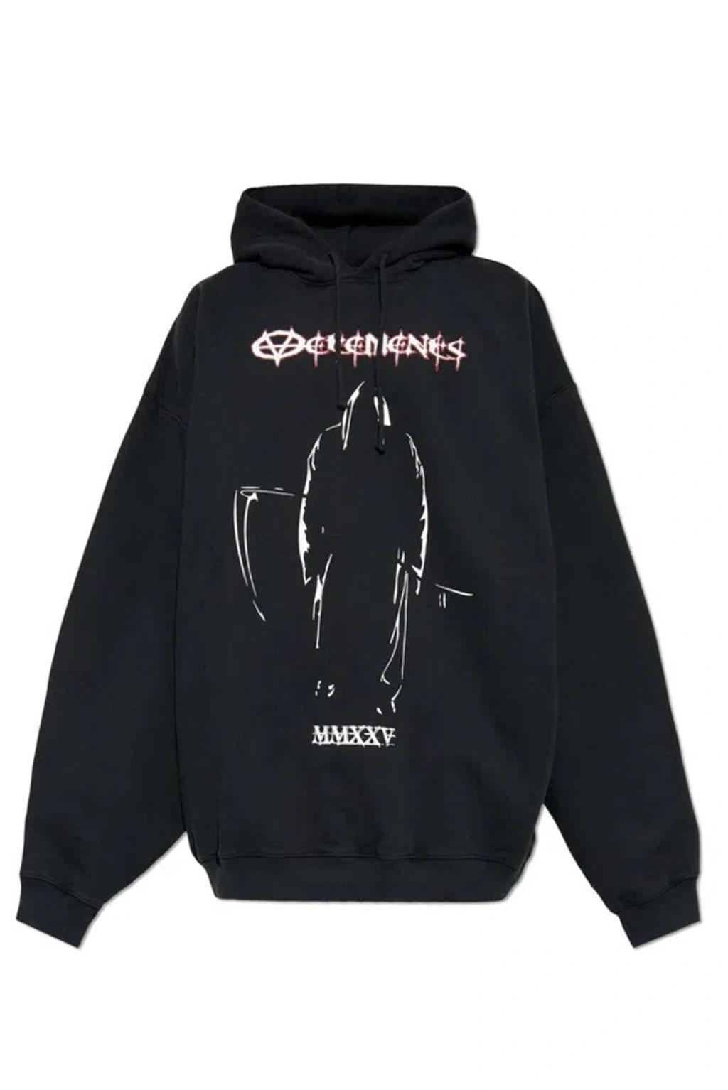 Graphic Printed Drawstring Hoodie In Black Product Image