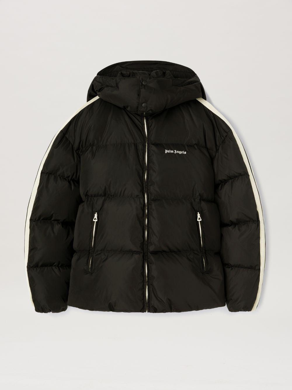 Hooded Track down jacket in black  - Palm Angels® Official  Product Image