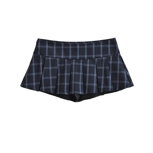 Low Waist Plaid Mini A-Line Pleated Skirt Product Image