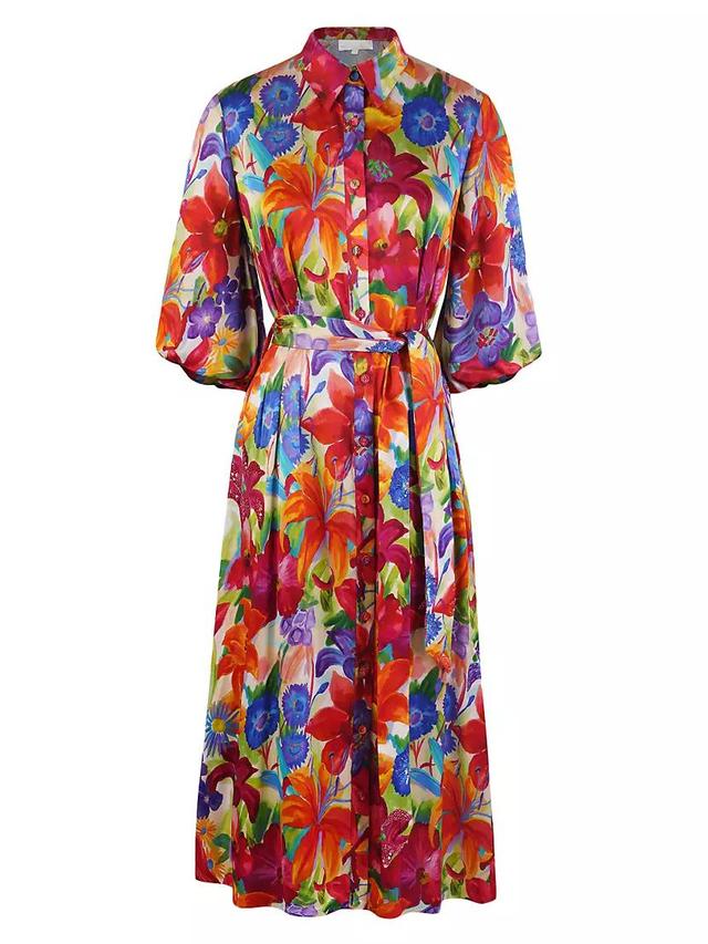 Floral Silk Tie-Waist Shirtdress Product Image