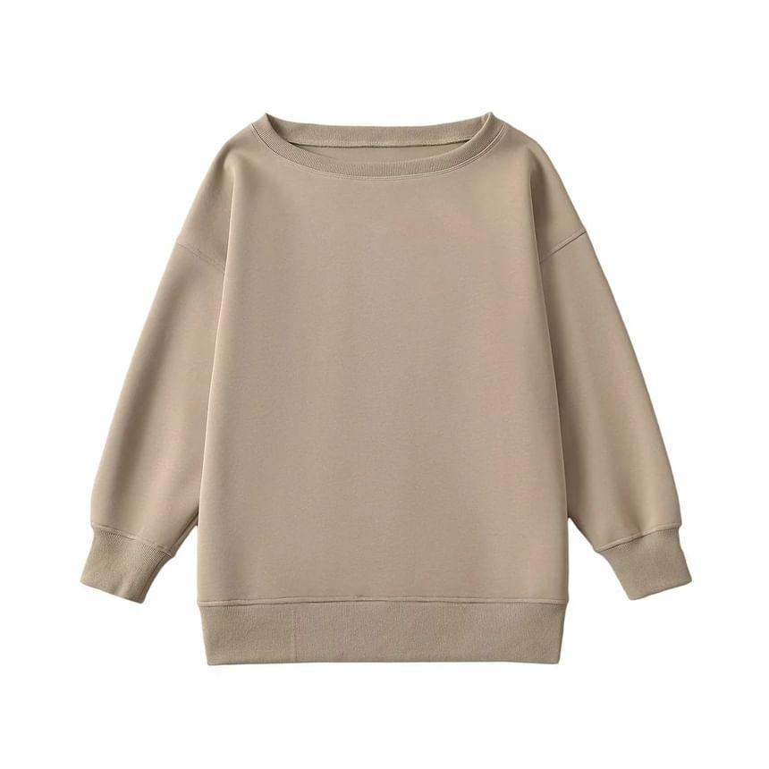 Long-Sleeve Crew Neck Plain Sweatshirt Product Image