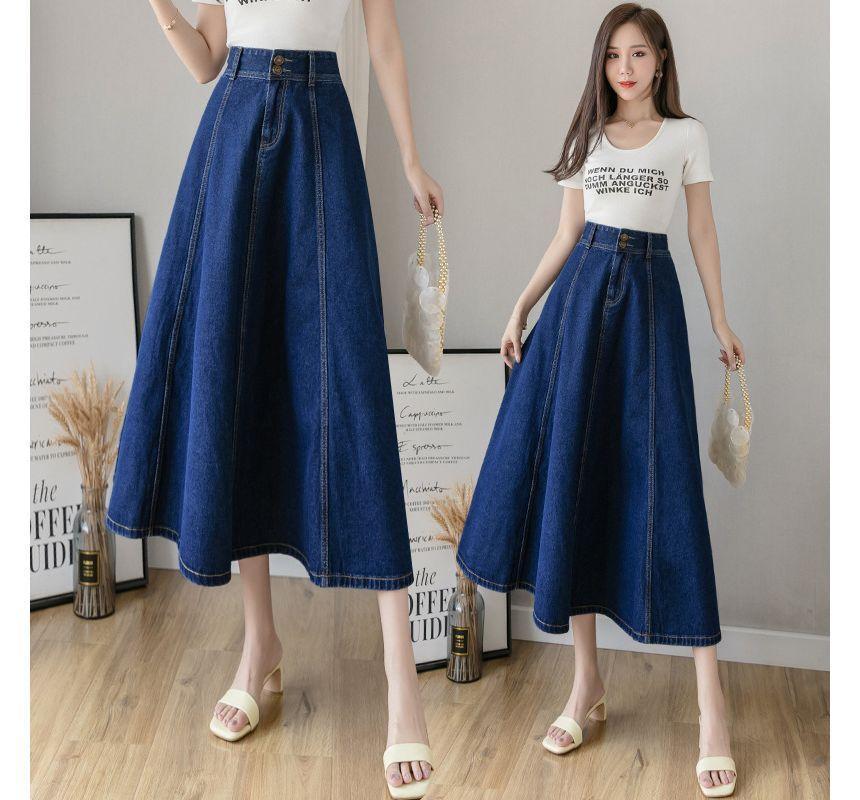 Midi A-Line Denim Skirt Product Image