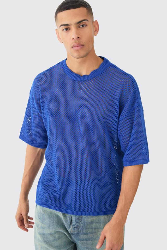 Mens Blue Oversized Open Stitch T-shirt In Cobalt, Blue Product Image