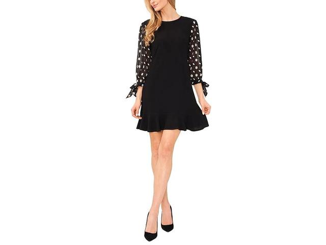 CeCe Womens Long Sleeve Mixed-Media Tie-Sleeve Dress Product Image