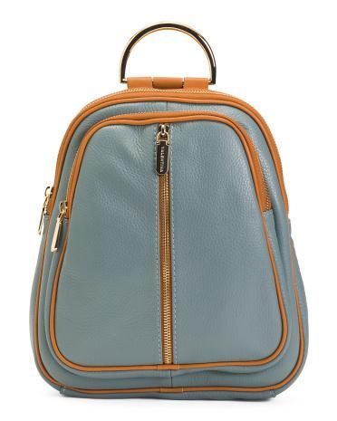 Leather Half Ring Top Handle Flat Backpack for Women Product Image