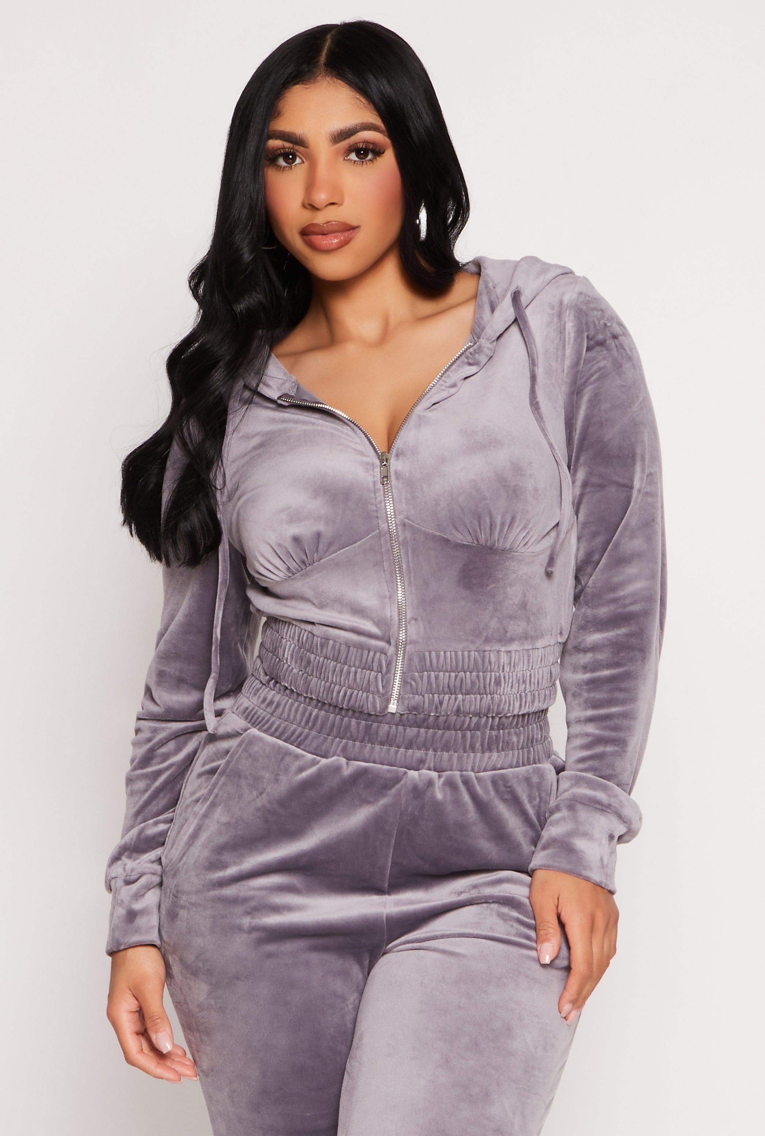 Womens Iris Velour Zip Front Cropped Hoodie Product Image