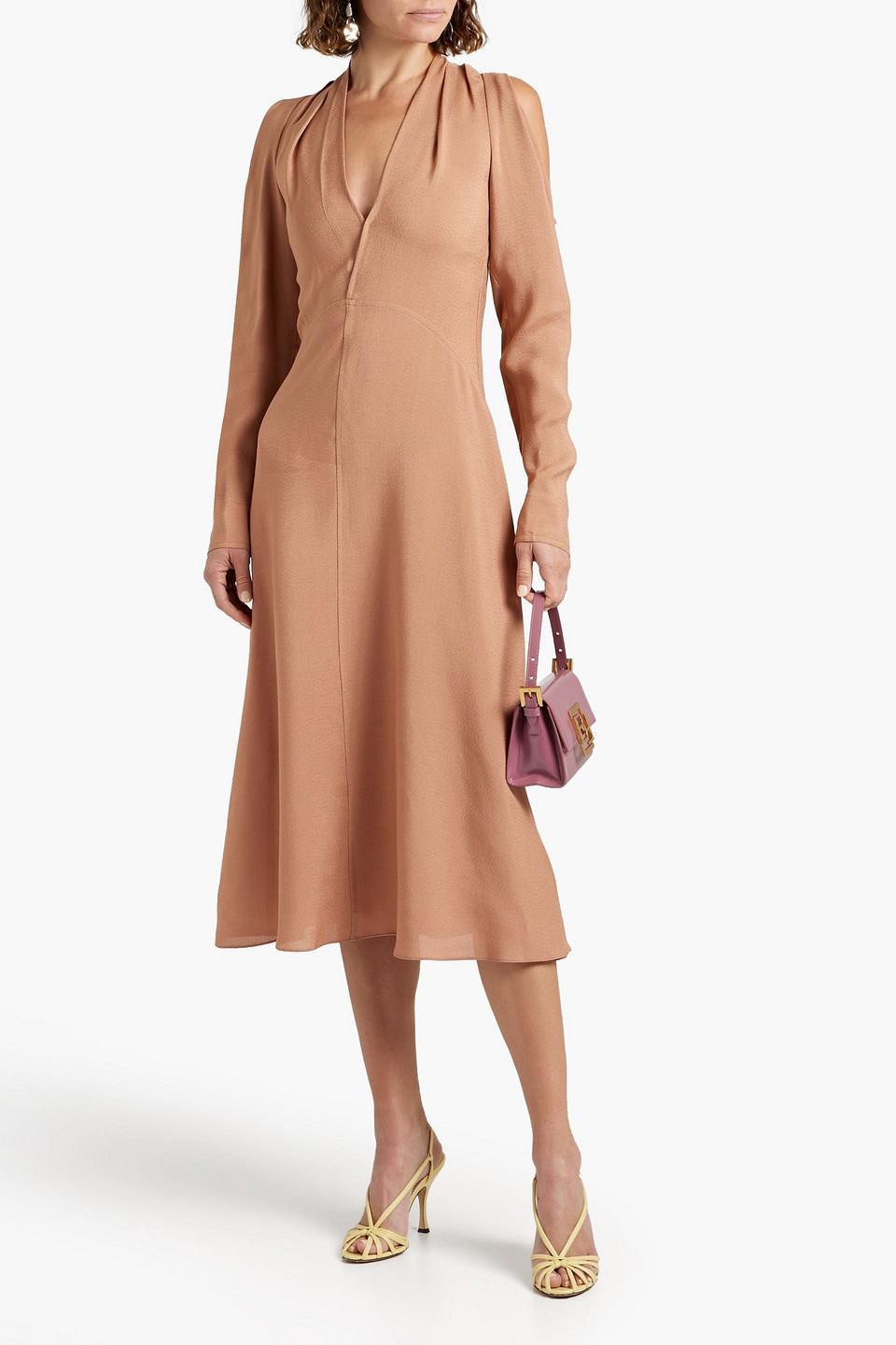 Cold-shoulder Pleated Midi Dress In Sand product image