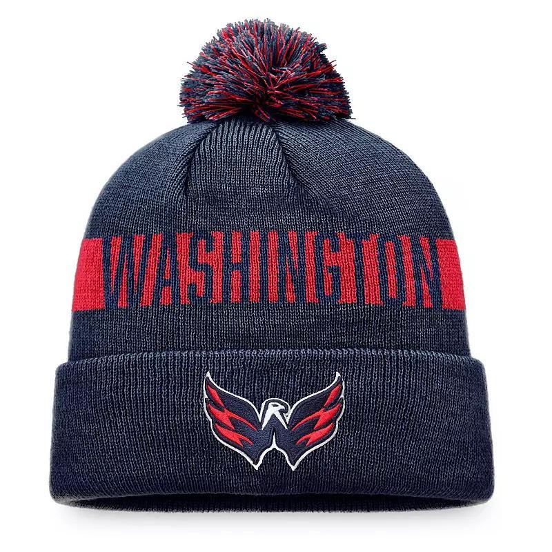 Mens Fanatics Branded Washington Capitals Fundamental Patch Cuffed Knit Hat with Pom, Blue Product Image