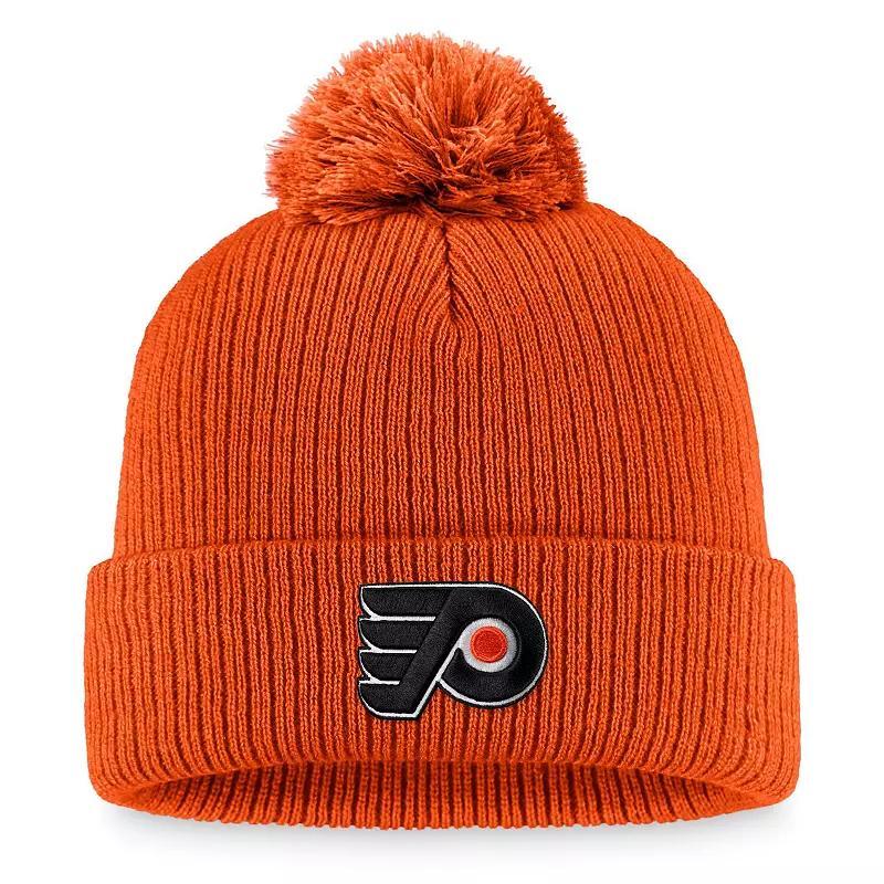 Mens Fanatics Branded Orange Philadelphia Flyers Core Primary Logo Cuffed Knit Hat with Pom Product Image