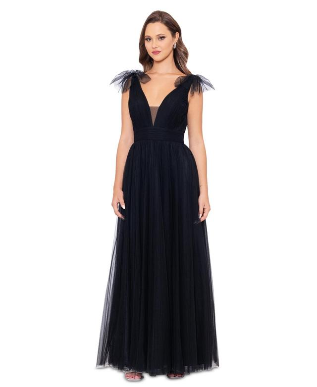 Betsy & Adam Womens V-Neck Sleeveless Chiffon Gown Product Image