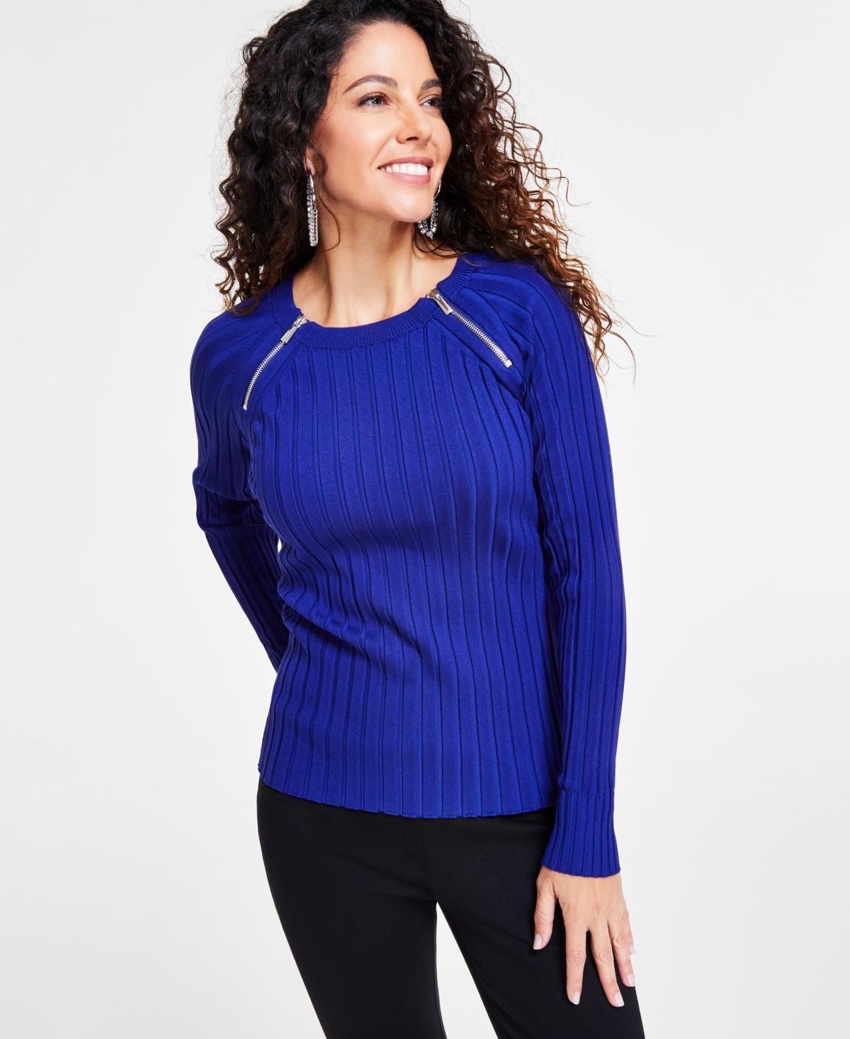 I.n.c. International Concepts Womens Zipper Detail Ribbed Long Sleeve Sweater, Created for Macys Product Image