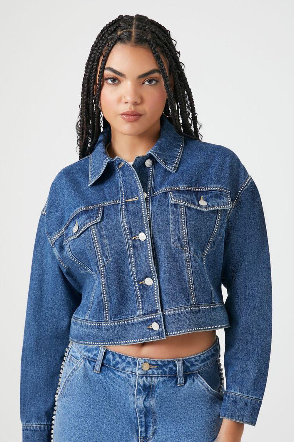 Rhinestone-Trim Denim Trucker Jacket | Forever 21 Product Image