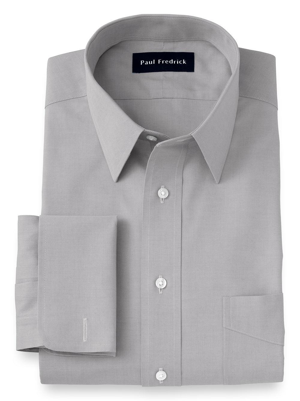 Non-iron Cotton Pinpoint Solid Color Straight Collar French Cuff Dress Shirt Product Image