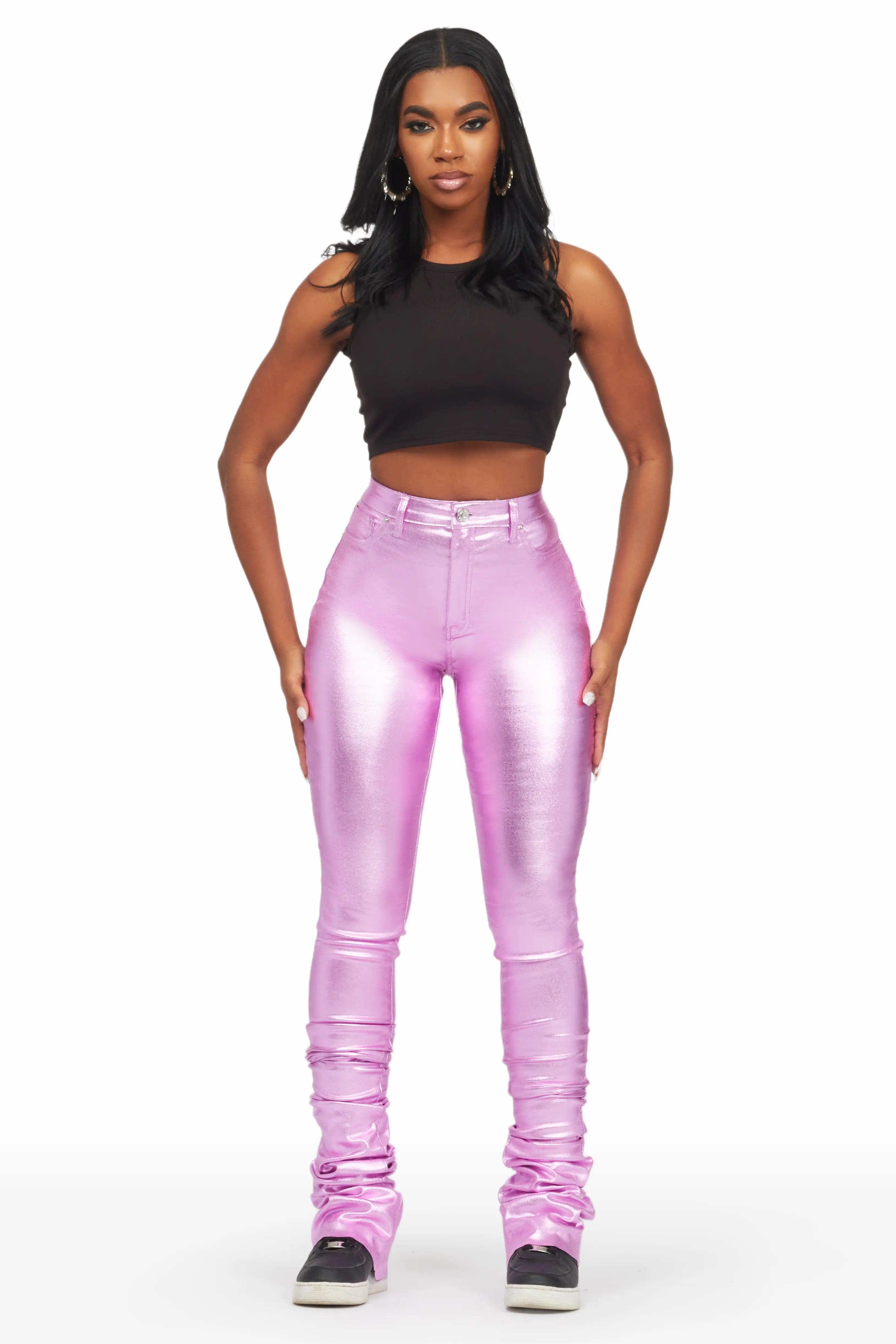 Keyonna Metallic Purple PU Super Stacked Pant Female Product Image