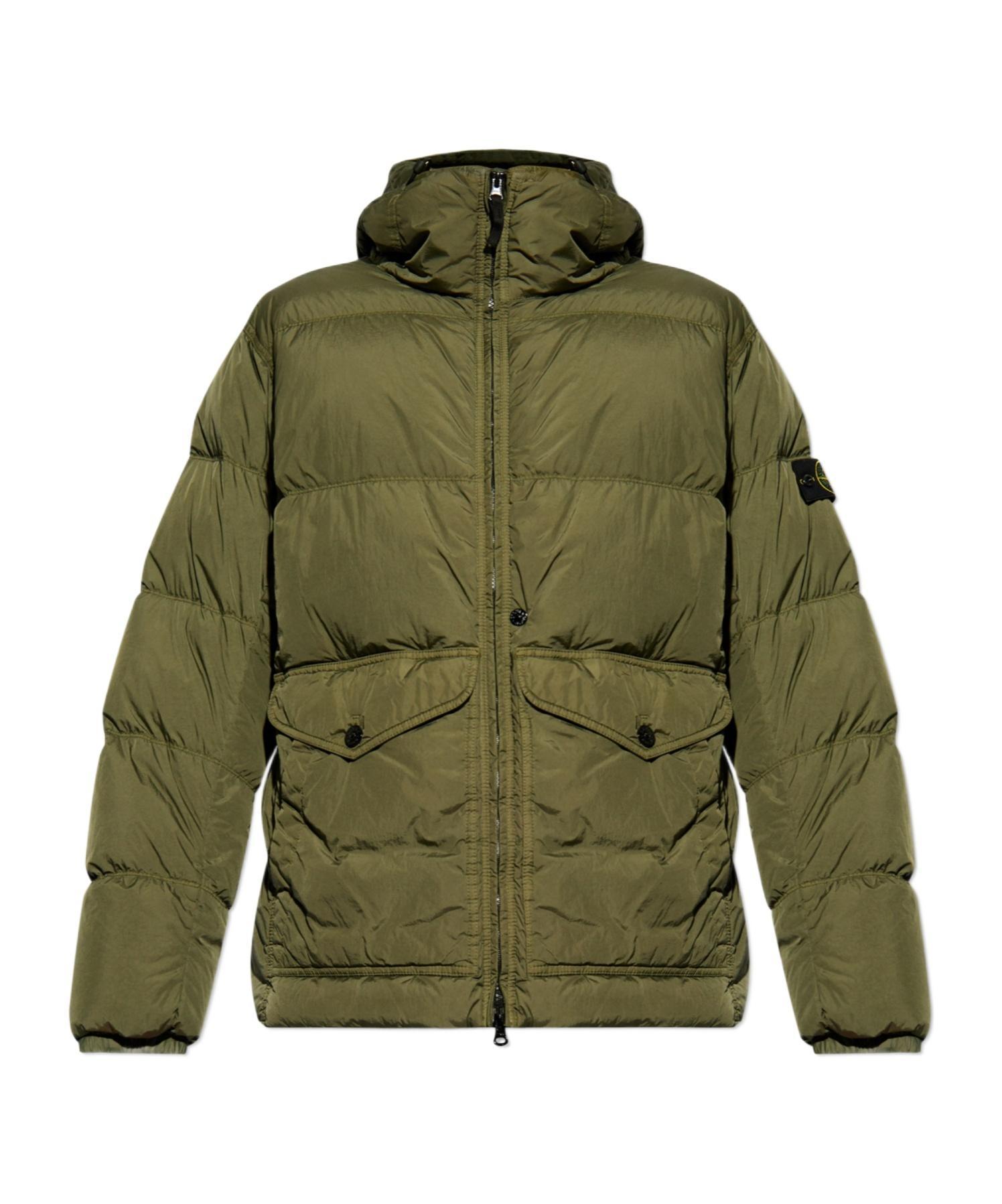 STONE ISLAND Hooded Puffer Jacket In Green Product Image