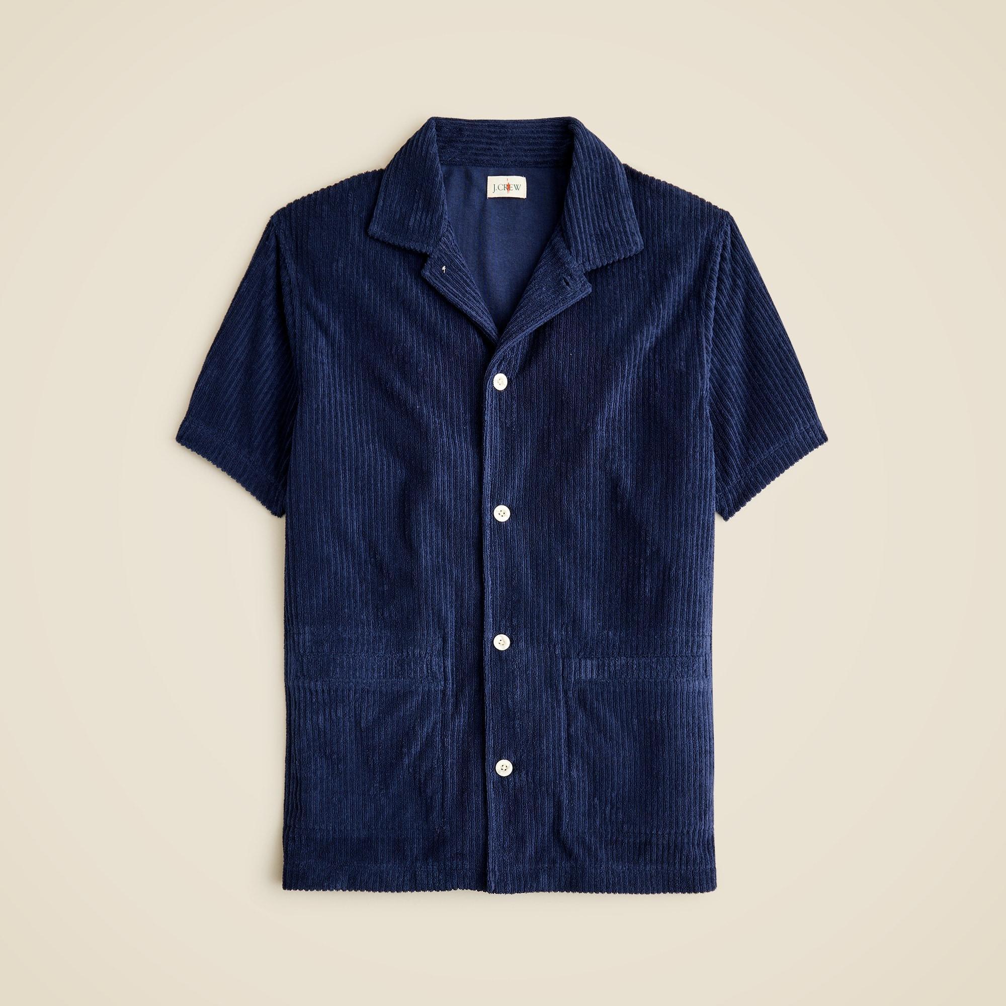 Short-sleeve corded terry camp-collar shirt Product Image