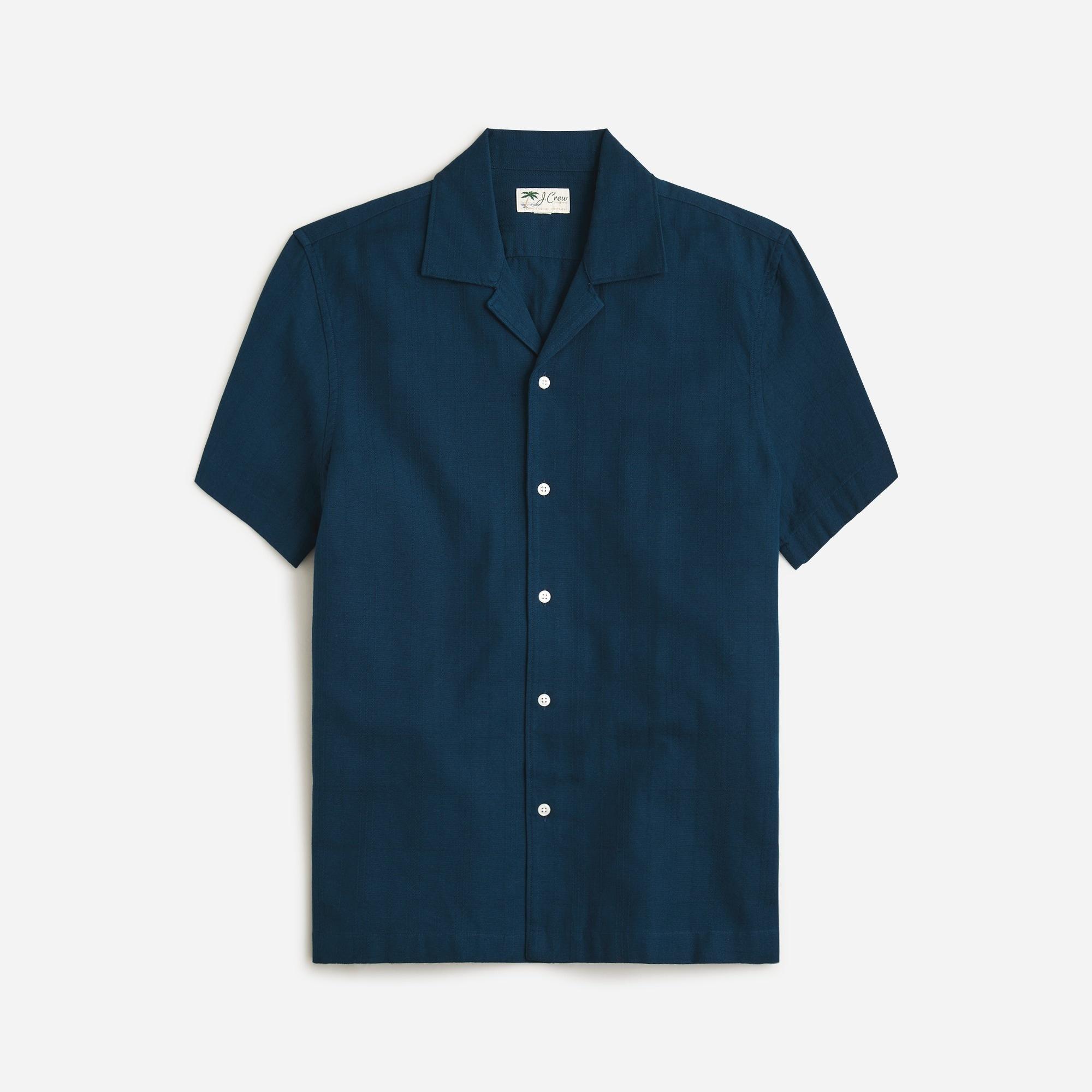 Short-sleeve textured cotton camp-collar shirt Product Image