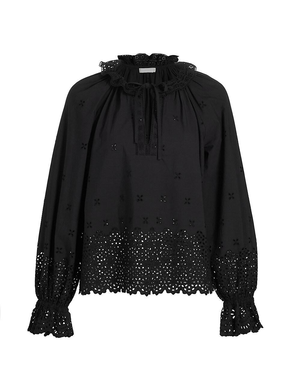 Ulla Johnson Alora Ruffle Eyelet Tie Neck Top Product Image