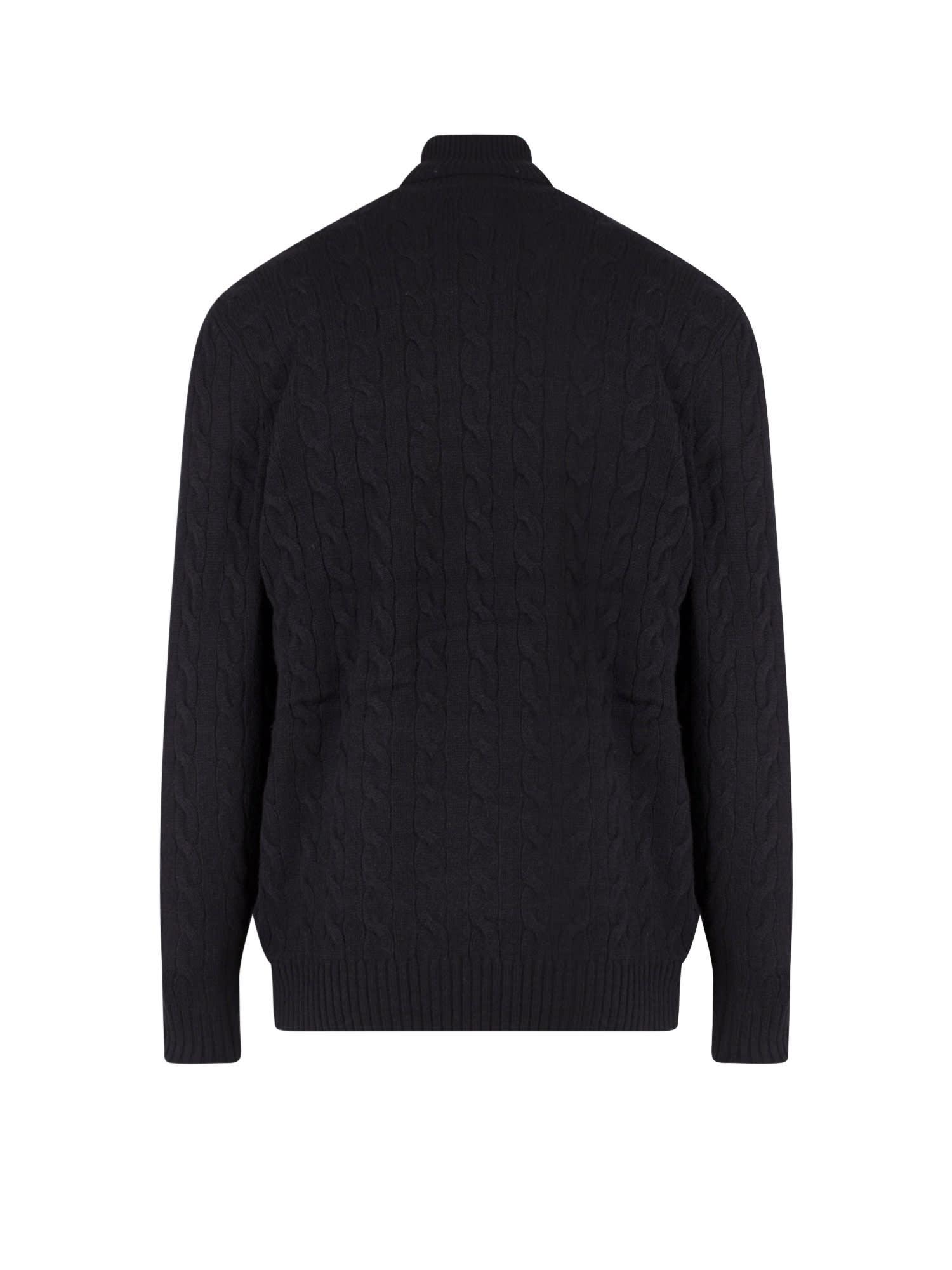 Cable Knit High-neck Sweater In Black Product Image