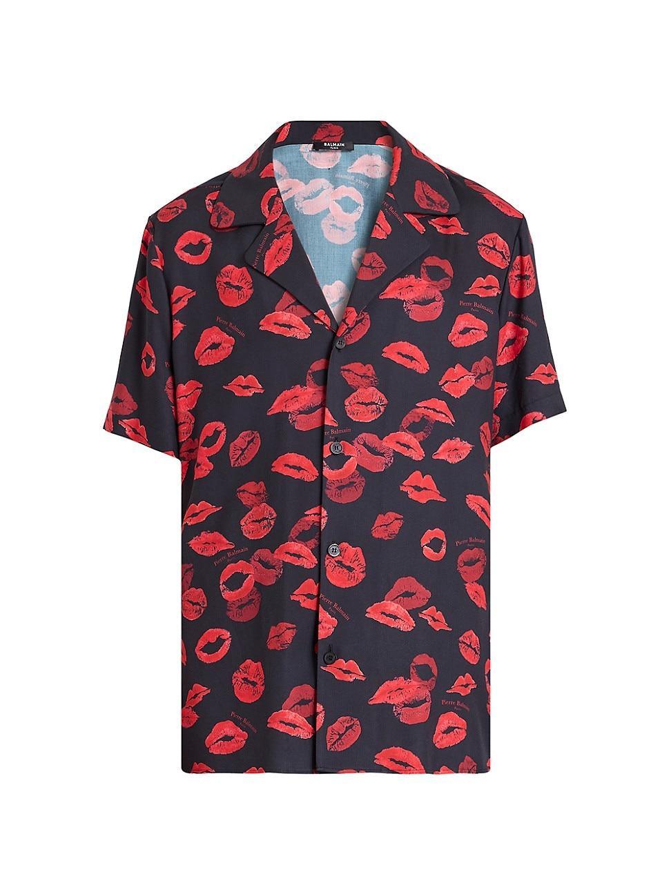 Mens Allover Kiss-Print Pajama Shirt Product Image