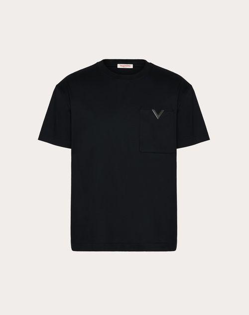 COTTON T-SHIRT WITH METALLIC V DETAIL Product Image