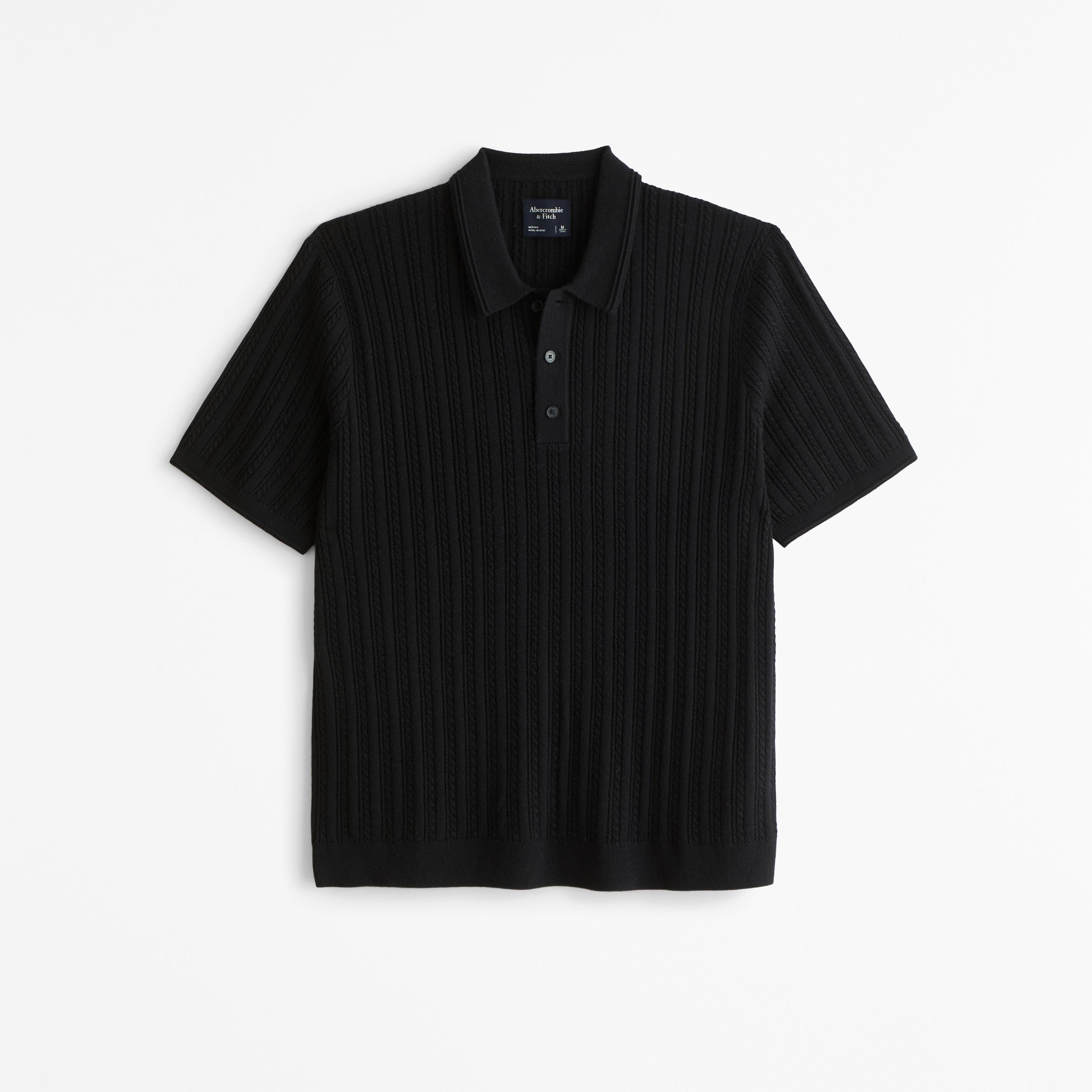 Merino Wool-Blend Cable 3-Button Sweater Polo Product Image