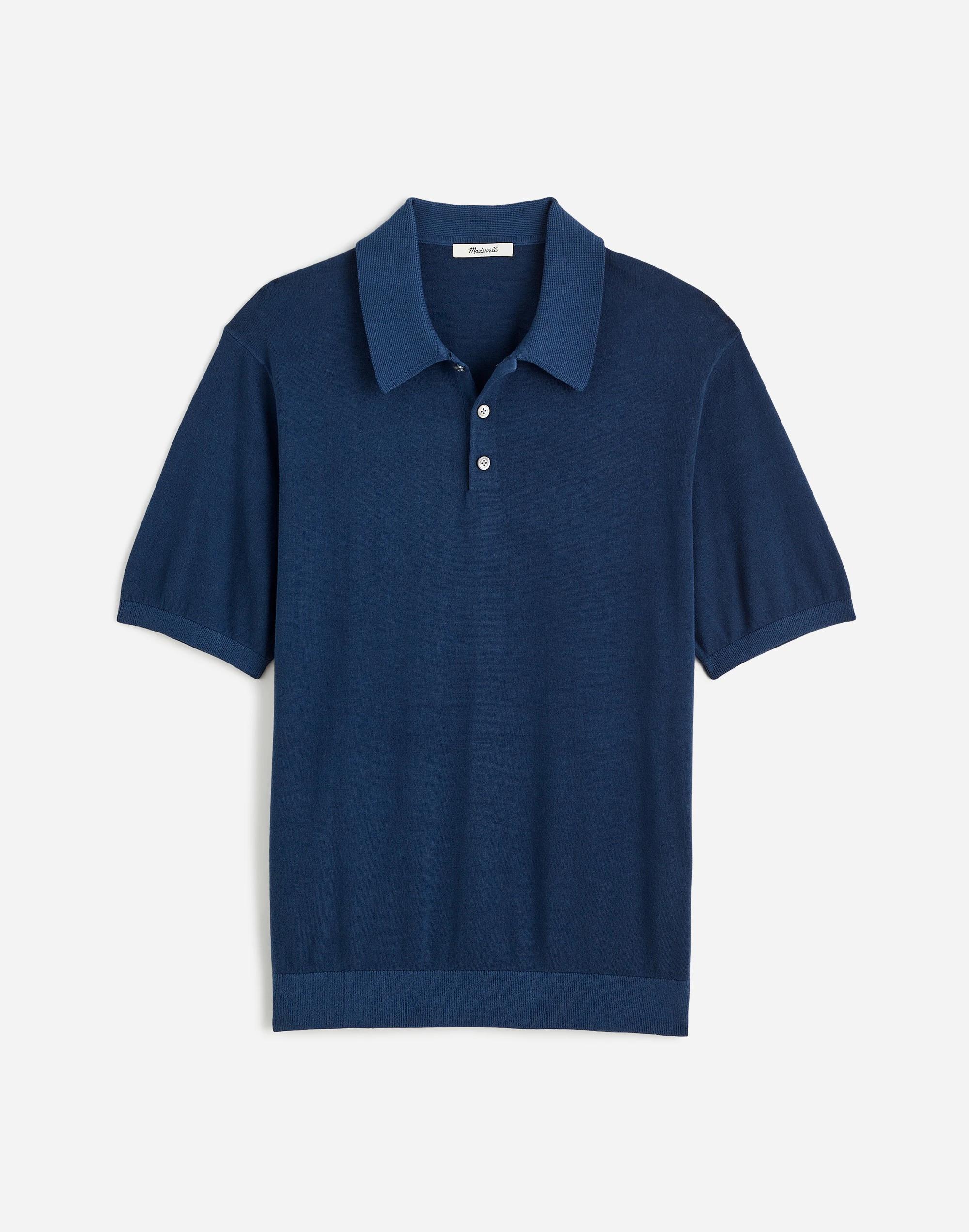 Three-Button Sweater Polo Shirt in Garment Dye Product Image