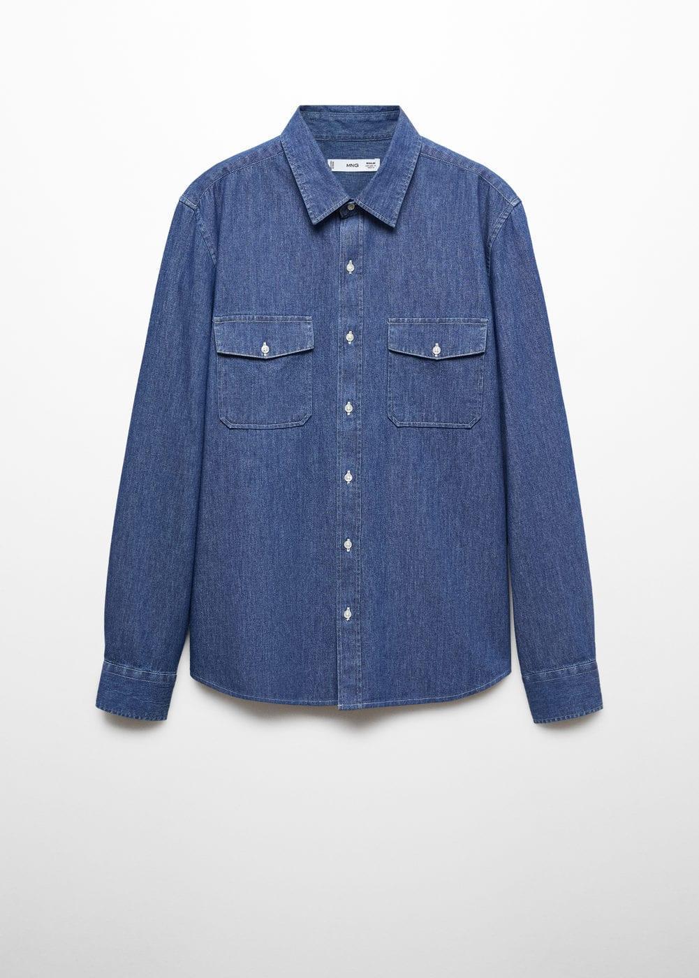 MANGO MAN - Denim overshirt with pockets medium blueMen Product Image