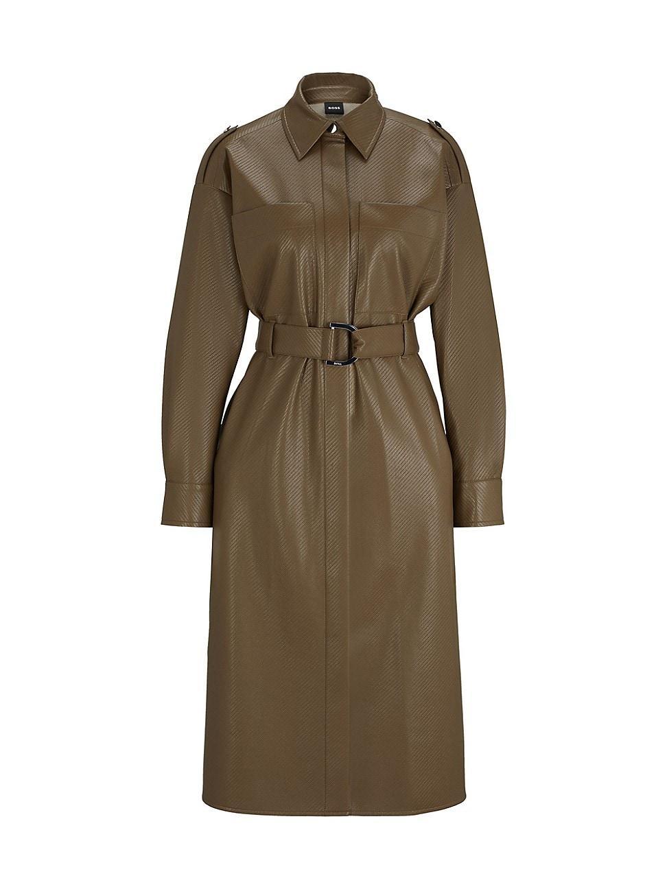 Womens Belted Shirt Dress in Perforated Faux Leather Product Image