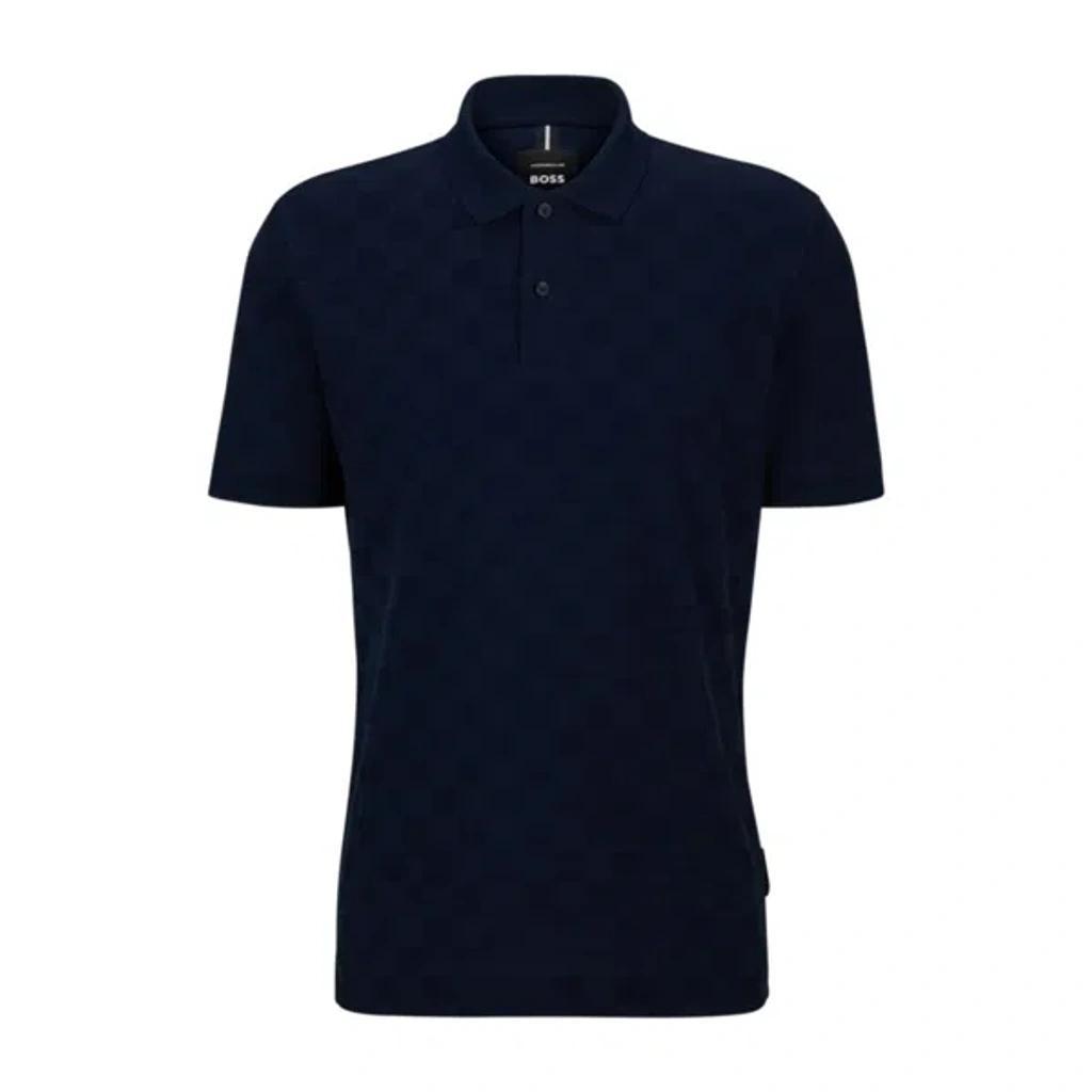 Porsche X Boss Mercerized-cotton Polo Shirt With Check Structure In Dark Blue Product Image