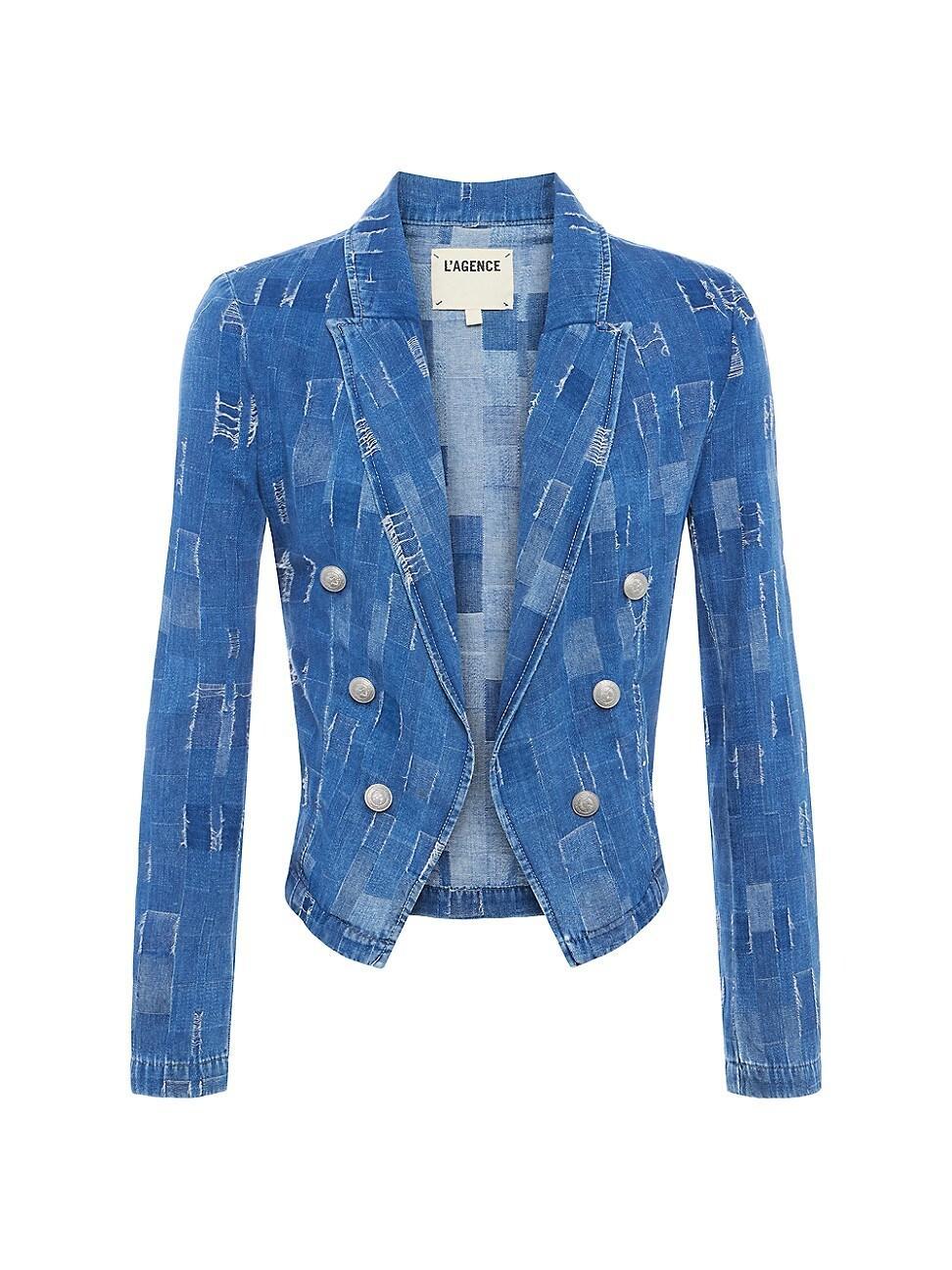 Womens Wayne Patchwork Denim Crop Blazer Product Image