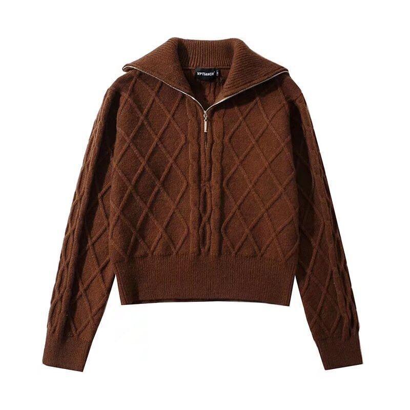 Long Sleeve Half-Zip Plain Cable-Knit Loose-Fit Sweater Product Image