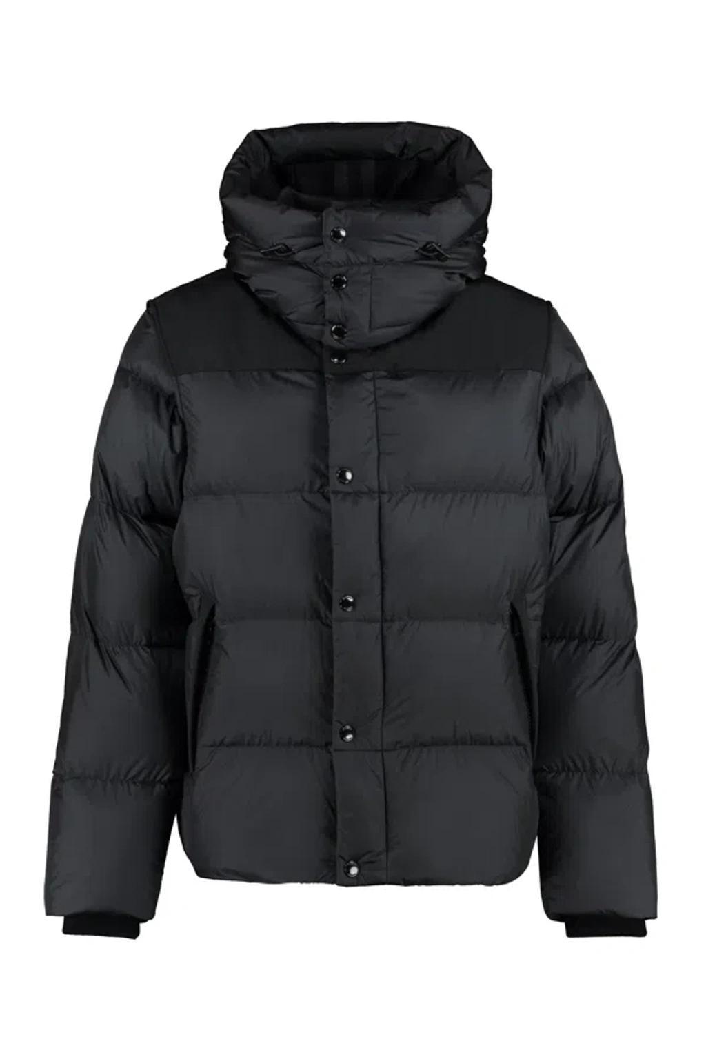 Black Nylon Padded Jacket In Navy Blue Product Image