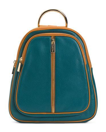 Leather Half Ring Top Handle Flat Backpack for Women Product Image