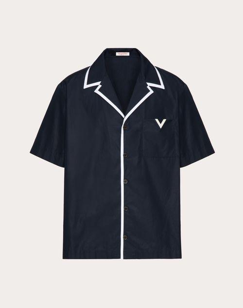 COTTON POPLIN BOWLING SHIRT WITH RUBBERIZED V DETAIL Product Image