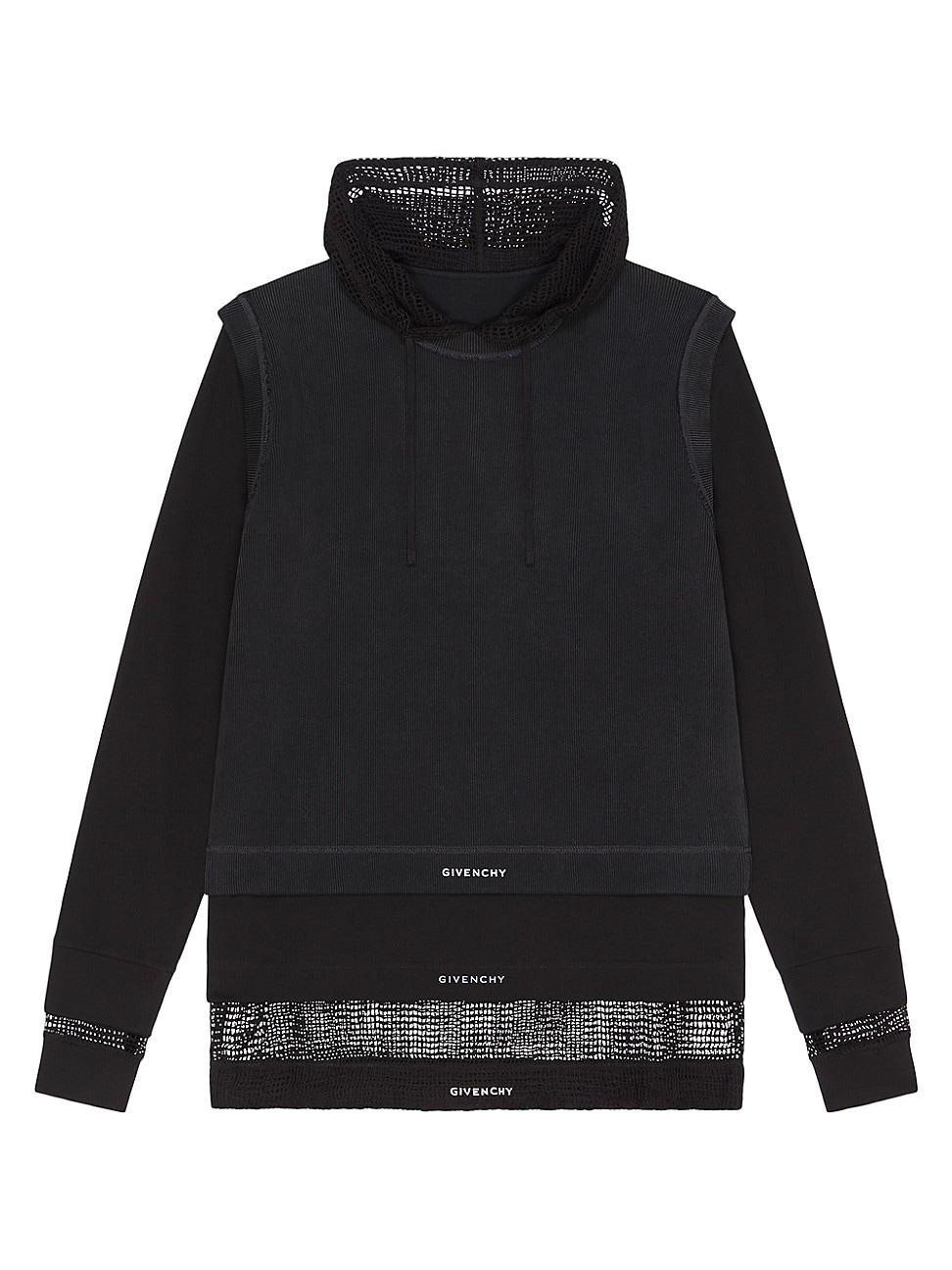 Mens Overlapped Hooded T-Shirt in Cotton and Mesh Product Image