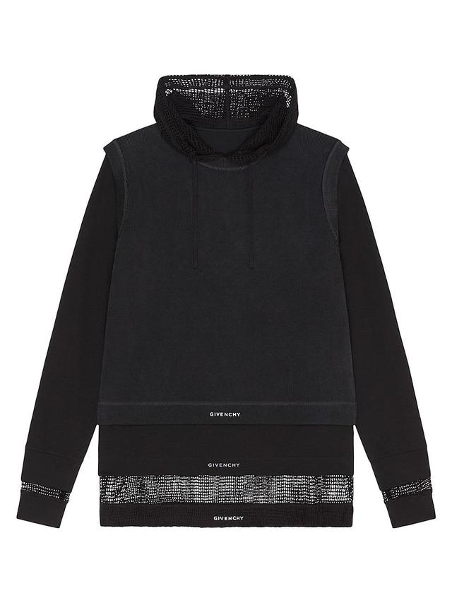 Mens Overlapped Hooded T-Shirt in Cotton and Mesh Product Image