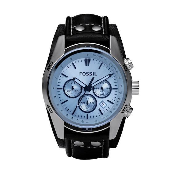 Men's Fossil Coachman Chronograph Black Leather Strap Cuff-Style Watch with Blue Dial (Model: Ch2564) Product Image