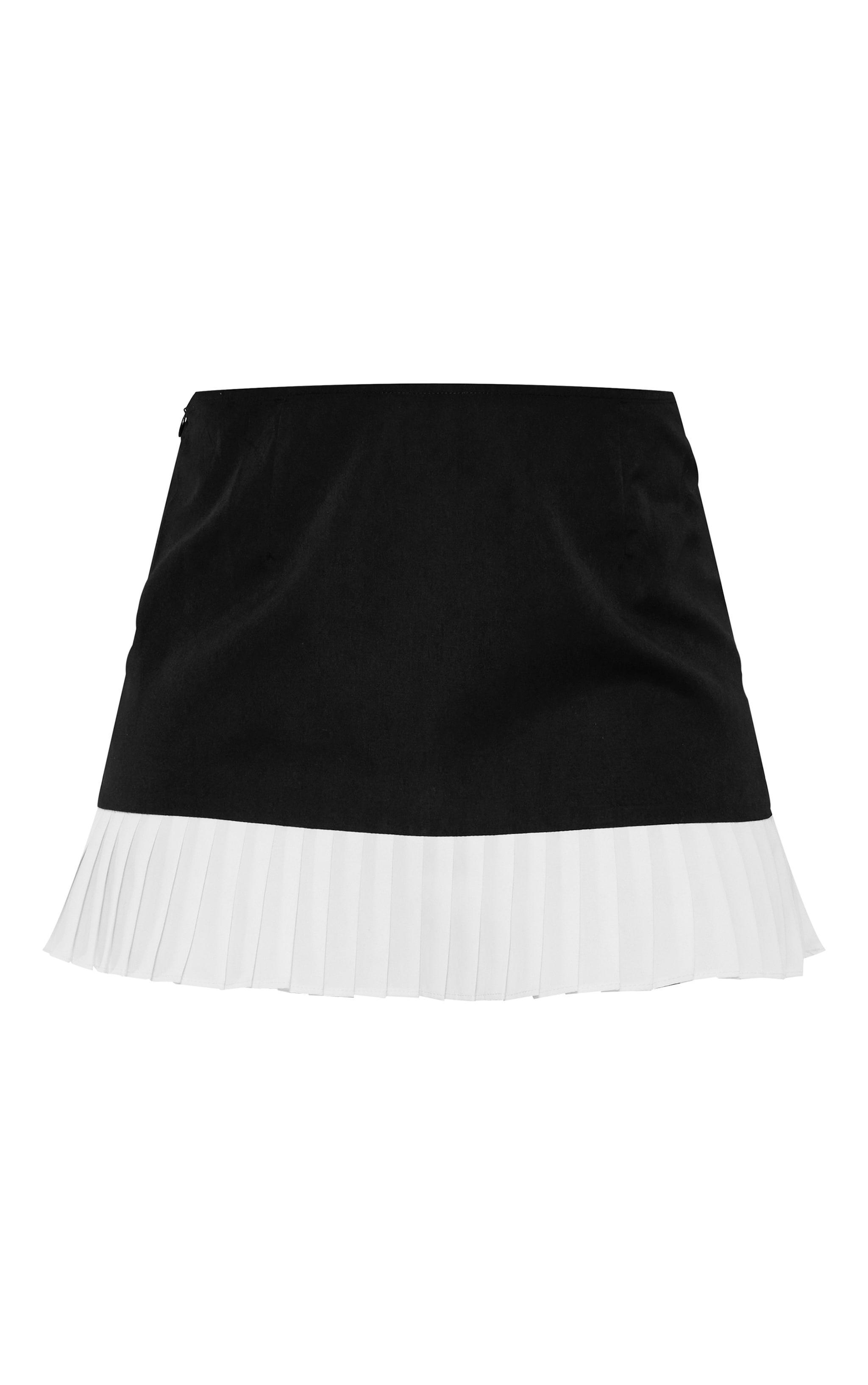 Black Woven Contrast Pleated Hem Mini Skirt Product Image