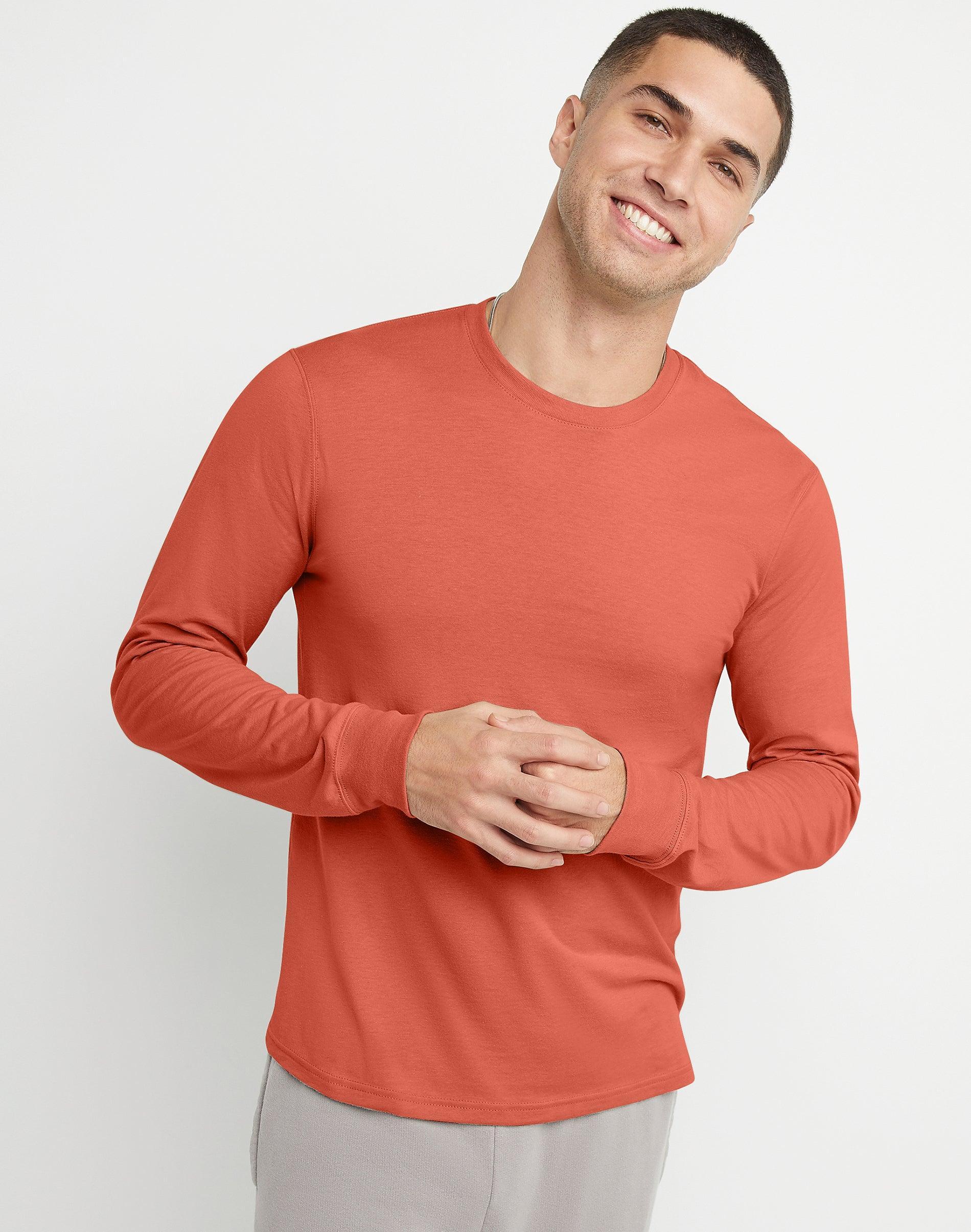 Mens Hanes Originals Cotton Long Sleeve Tee Blue Product Image