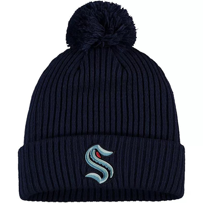 Mens Fanatics Branded Deep Sea Blue Seattle Kraken Primary Logo Cuffed Knit Hat with Pom Product Image