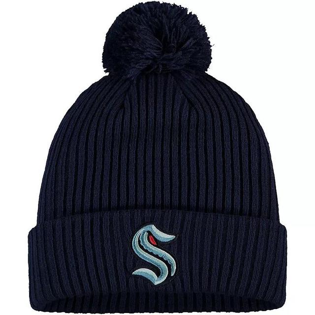 Mens Deep Sea Navy Blue Seattle Kraken Primary Logo Cuffed Knit Hat with Pom Product Image