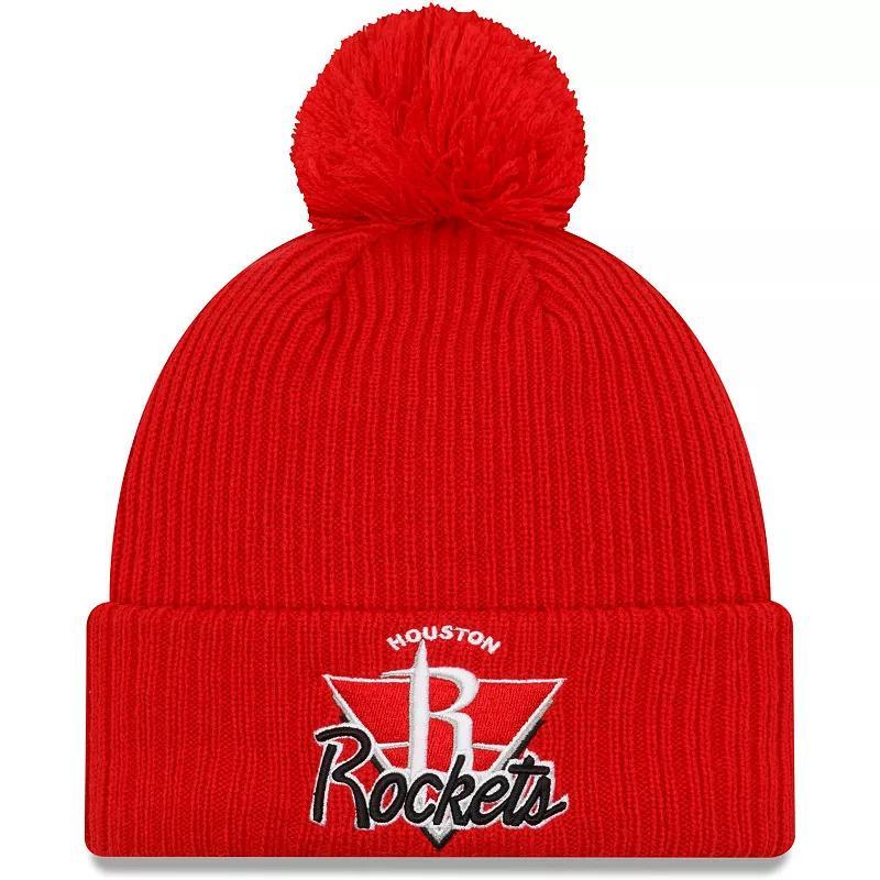 Mens New Era Houston Rockets 2021 NBA Tip-Off Team Color Pom Cuffed Knit Hat Product Image