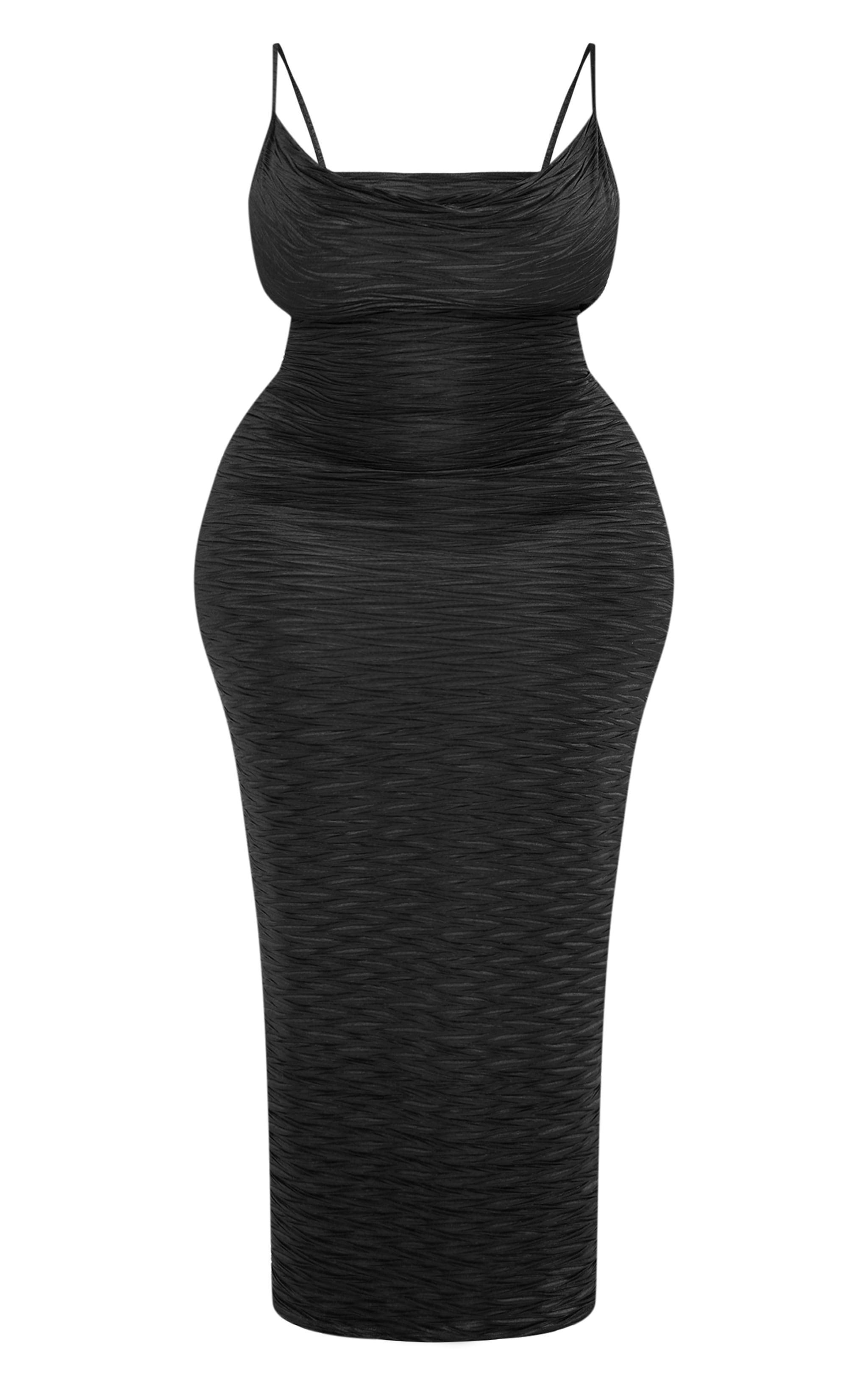 Plus Black Wavy Plisse Cowl Neck Maxi Dress Product Image