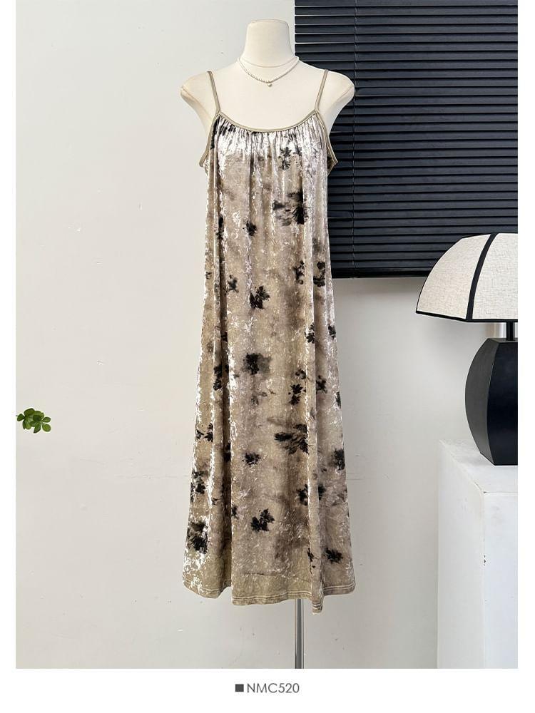 Velvet Tie-Dyed Loose Midi Dress / Open-Front Cardigan Product Image