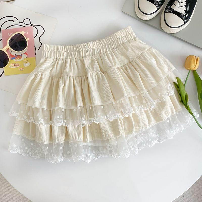 High Waist Ruffle Trim Mini A-Line Skirt Product Image