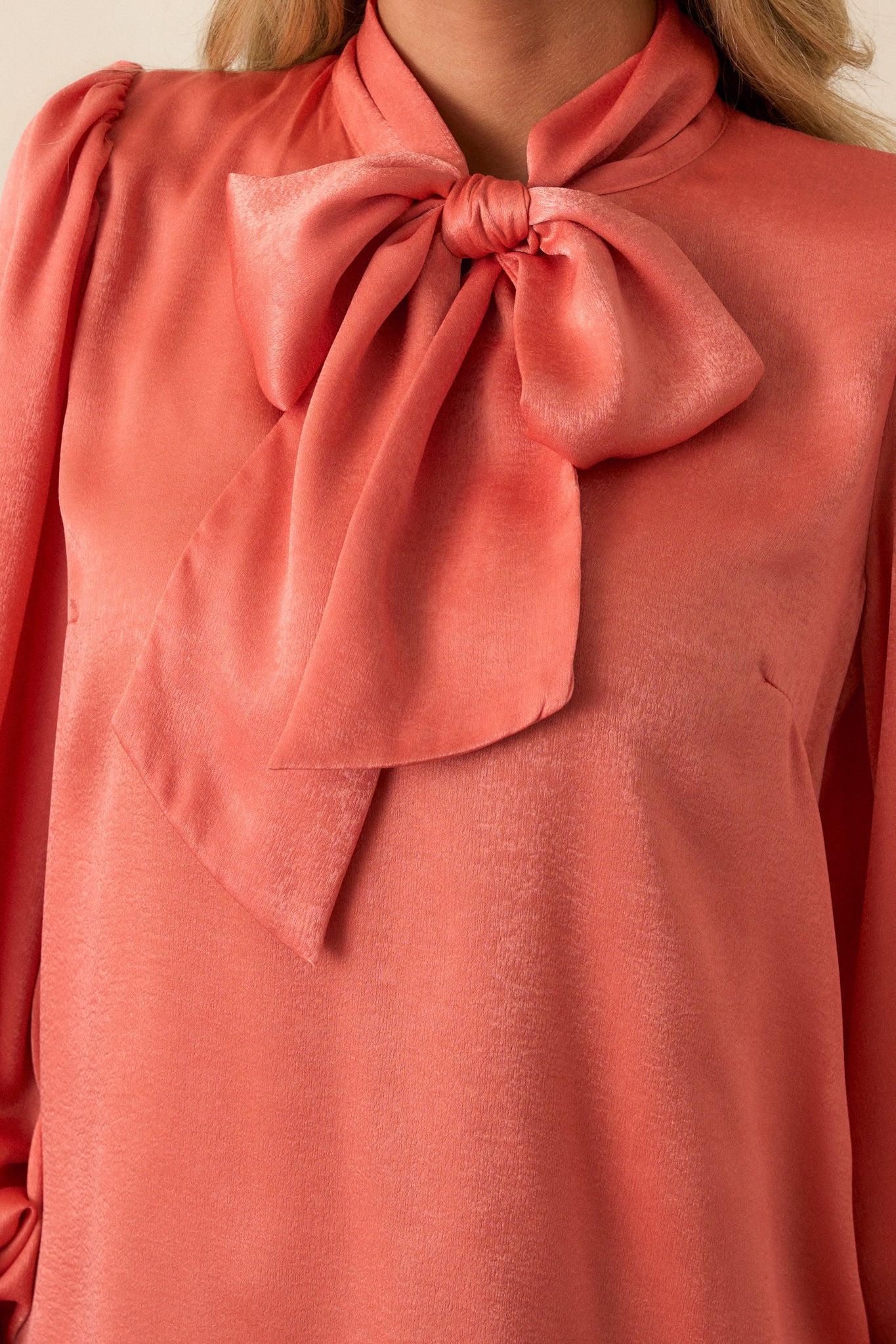 I'm In Charge Pink Coral Tie Neck Top Product Image