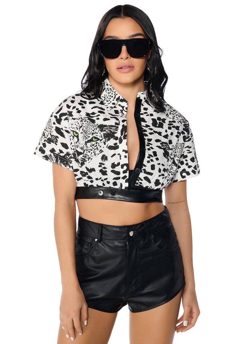 ON THE PROWL ANIMAL PRINT CROPPED SHIRT Product Image