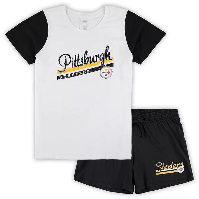 Womens Concepts Sport /Black Pittsburgh Steelers Plus Size Downfield T-Shirt & Shorts Sleep Set Product Image